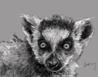 Arte digitale intitolato "Portrait d'un lémur…" da Sandrine Wely, Opera d'arte originale