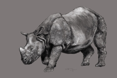 Arte digital titulada "Rhinoceros indien" por Sandrine Wely, Obra de arte original