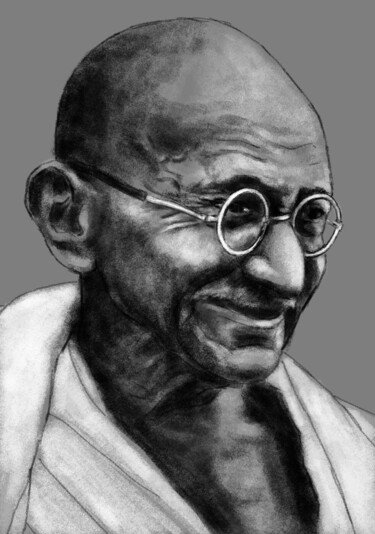 Grafika cyfrowa / sztuka generowana cyfrowo zatytułowany „Portrait du Mahatma…” autorstwa Sandrine Wely, Oryginalna praca