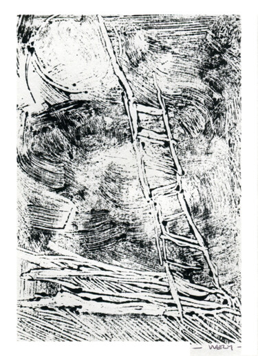 Prenten & gravures getiteld "Éclairer la Lune" door Sandrine Wely, Origineel Kunstwerk, Monotype