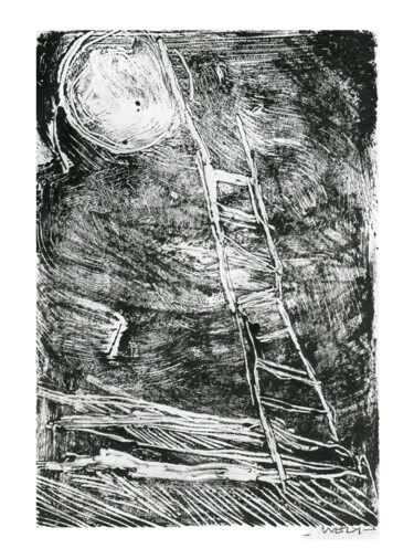 Prenten & gravures getiteld "La nuit était trop…" door Sandrine Wely, Origineel Kunstwerk, Monotype