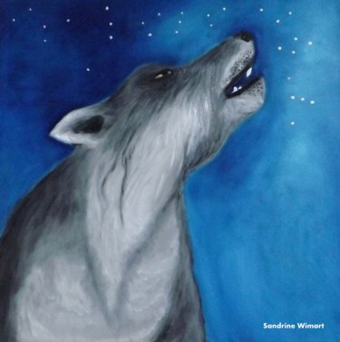 Painting titled "Loup" by Sandrine Swan Wimart, Original Artwork, Oil