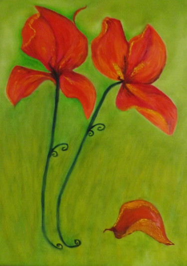 Peinture intitulée "Iris Rouges" par Sandrine Swan Wimart, Œuvre d'art originale