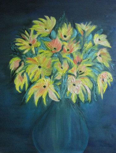Painting titled "bouquet jaune" by Sandrine Swan Wimart, Original Artwork, Oil