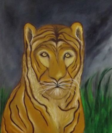 Pintura intitulada "Tigre" por Sandrine Swan Wimart, Obras de arte originais, Óleo