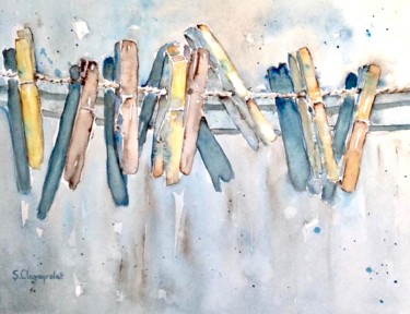 Painting titled "On en pince" by Sandrine Claveyrolat, Original Artwork, Watercolor