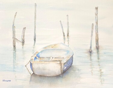 Pintura intitulada "La barque" por Sandrine Claveyrolat, Obras de arte originais, Aquarela