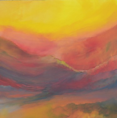 Peinture intitulée "La montagne rouge" par Sandrine Damour, Œuvre d'art originale