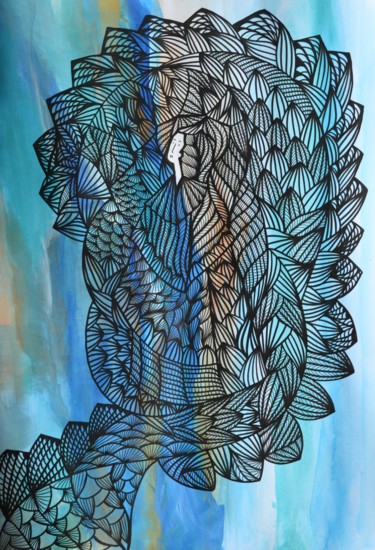 Картина под названием "Aquatique" - Sandrine Damour, Подлинное произведение искусства