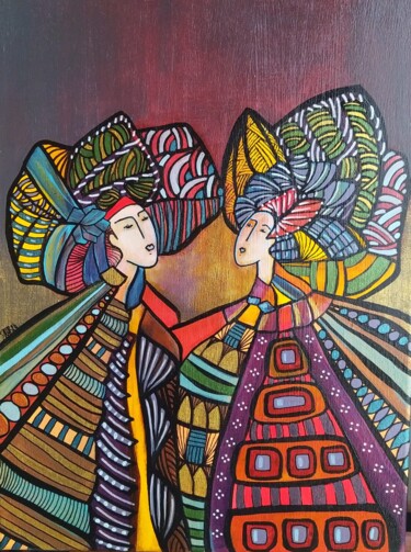 Painting titled "A deux" by Sandrine Damour, Original Artwork, Acrylic