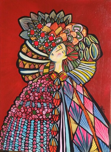 Peinture intitulée "La vendeuse de fleu…" par Sandrine Damour, Œuvre d'art originale, Acrylique