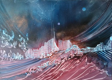 Schilderij getiteld "La ville lumière" door Sandrine Damour, Origineel Kunstwerk
