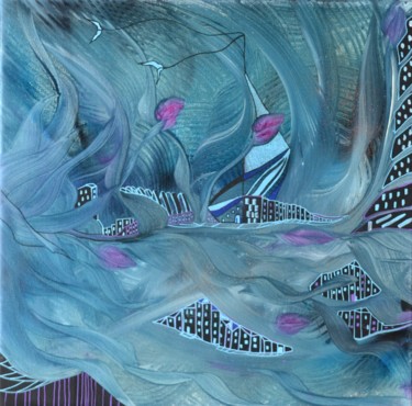 Painting titled "Luciole" by Sandrine Damour, Original Artwork