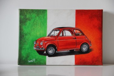 Drawing titled "FIAT 500 Année 60" by Sandrine Hardjani, Original Artwork, Pencil