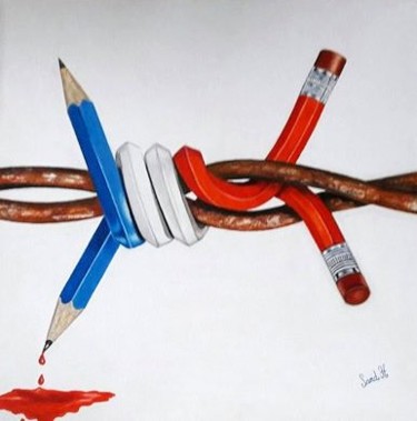 Dessin intitulée "Liberté d'Expressio…" par Sandrine Hardjani, Œuvre d'art originale, Crayon