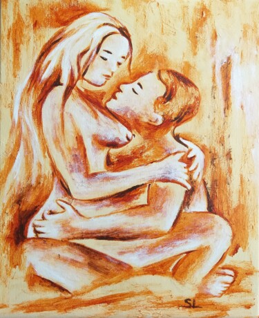 Peinture intitulée "Couple Nu Amour" par Sandrine Lefebvre, Œuvre d'art originale, Acrylique Monté sur Châssis en bois