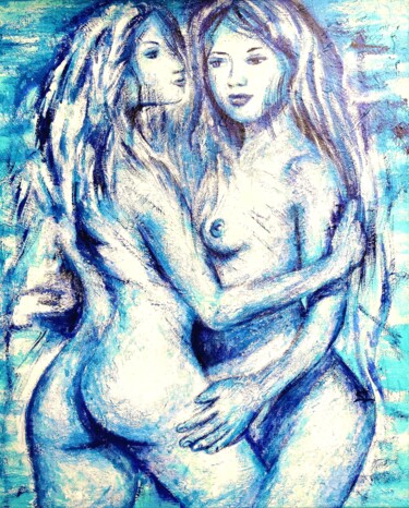 Peinture intitulée "Couple Femmes Nues" par Sandrine Lefebvre, Œuvre d'art originale, Acrylique Monté sur Châssis en bois