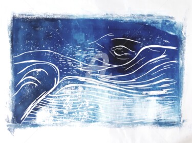 Estampas & grabados titulada "Whale" por San, Obra de arte original, Xilografía