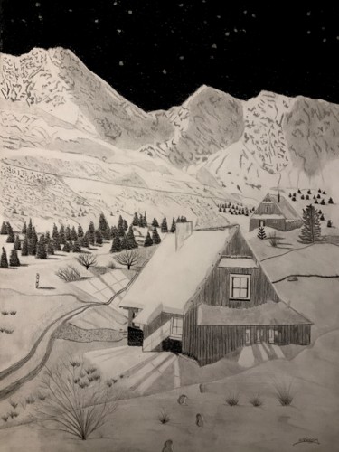 Dessin intitulée "Nuit d hiver en mon…" par Sandrine Piegay, Œuvre d'art originale, Graphite