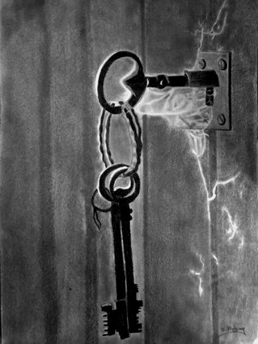 Dessin intitulée "Les clefs du confin…" par Sandrine Piegay, Œuvre d'art originale, Graphite