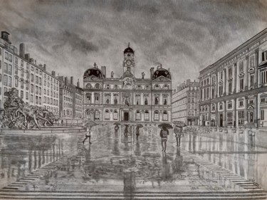 Disegno intitolato "Lyon : les Terreaux…" da Sandrine Piegay, Opera d'arte originale, Grafite