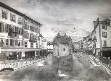 Dessin intitulée "Calme au bord du ca…" par Sandrine Piegay, Œuvre d'art originale, Graphite