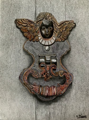 Σχέδιο με τίτλο "Heurtoir : l’ange" από Sandrine Piegay, Αυθεντικά έργα τέχνης, Γραφίτης