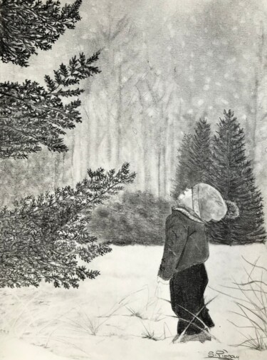 Σχέδιο με τίτλο "Magie hivernale" από Sandrine Piegay, Αυθεντικά έργα τέχνης, Γραφίτης
