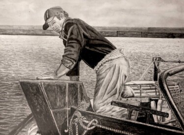 Zeichnungen mit dem Titel "Retour de pêche" von Sandrine Piegay, Original-Kunstwerk, Graphit