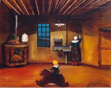 Malerei mit dem Titel "Bimba sul cavallucc…" von Sandro Sabatini, Original-Kunstwerk, Öl