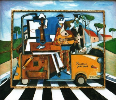 Peinture intitulée "Picasso's jazz band." par Sandro Sabatini, Œuvre d'art originale, Huile