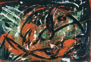 Pittura intitolato "Un ranocchio innamo…" da Sandro Sabatini, Opera d'arte originale, Smalto