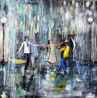 Pittura intitolato "Ballando sotto la p…" da Sandro Sabatini, Opera d'arte originale, Olio