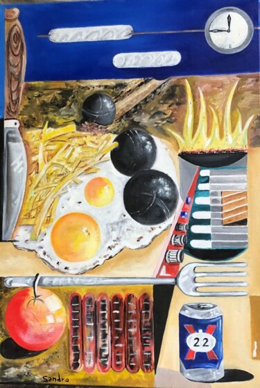 Peinture intitulée "Barbecue" par Sandro, Œuvre d'art originale, Huile Monté sur Châssis en bois