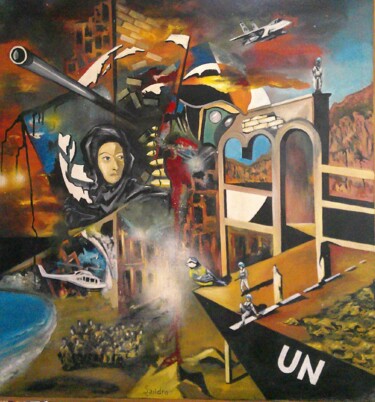 Malerei mit dem Titel "War" von Sandro, Original-Kunstwerk, Öl Auf Keilrahmen aus Holz montiert