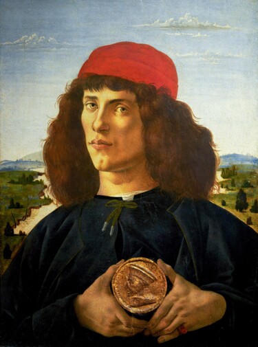 Pintura intitulada "Portrait d'un homme…" por Sandro Botticelli, Obras de arte originais, Óleo