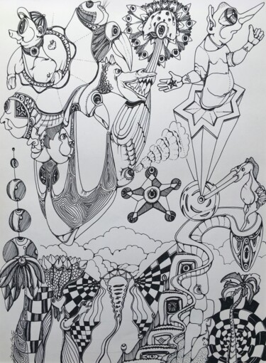 Drawing titled "Utopia" by Sandro Brito (Sanarts), Original Artwork, Ballpoint pen