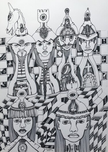 Dessin intitulée "Chess" par Sandro Brito (Sanarts), Œuvre d'art originale, Stylo à bille