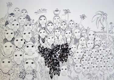Dessin intitulée "Crowd" par Sandro Brito (Sanarts), Œuvre d'art originale, Encre