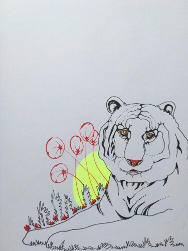 Desenho intitulada "white tiger" por Sandro Brito (Sanarts), Obras de arte originais, Marcador