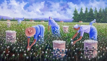 Pintura titulada "Colheita de algodão…" por Sandro José, Obra de arte original, Oleo