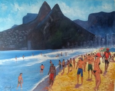 Peinture intitulée "Praia de Ipanema Rio" par Sandro José, Œuvre d'art originale, Acrylique