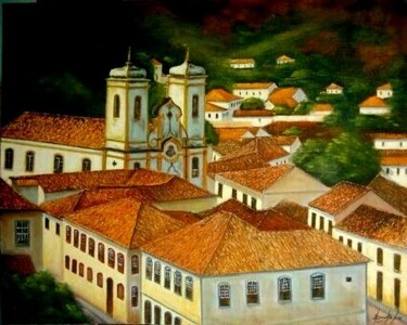 Pintura intitulada "Telhados de Ouro Pr…" por Sandro José Da Silva, Obras de arte originais, Óleo