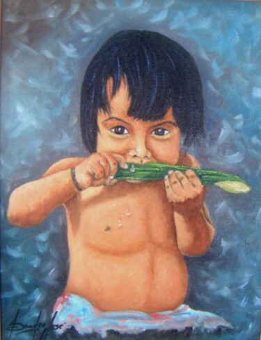 Pintura intitulada "Pequeno Índio" por Sandro José Da Silva, Obras de arte originais, Óleo