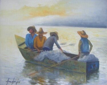 Pintura intitulada "Pescadores" por Sandro José Da Silva, Obras de arte originais, Óleo