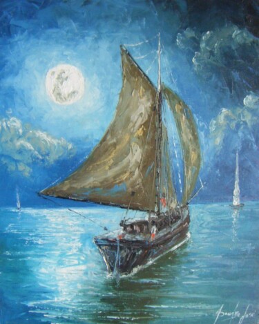 Pintura intitulada "Marinha noturna" por Sandro José Da Silva, Obras de arte originais, Óleo