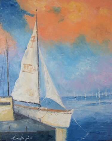 Pintura intitulada "veleiro no cais" por Sandro José Da Silva, Obras de arte originais, Óleo