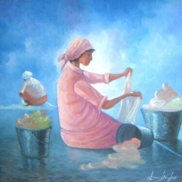 Pintura intitulada "Lavadeiras" por Sandro José Da Silva, Obras de arte originais, Óleo