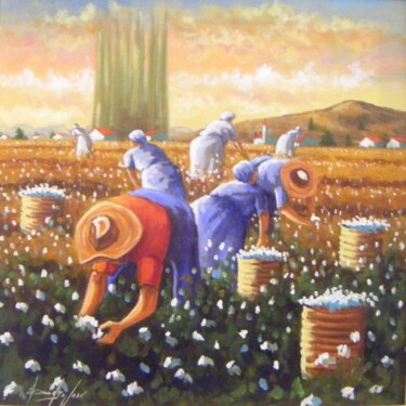 Pintura intitulada "Colheita de Algodão" por Sandro José Da Silva, Obras de arte originais, Óleo