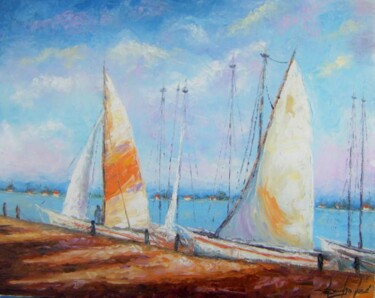 Pintura intitulada "Marinha com veleiros" por Sandro José Da Silva, Obras de arte originais, Óleo